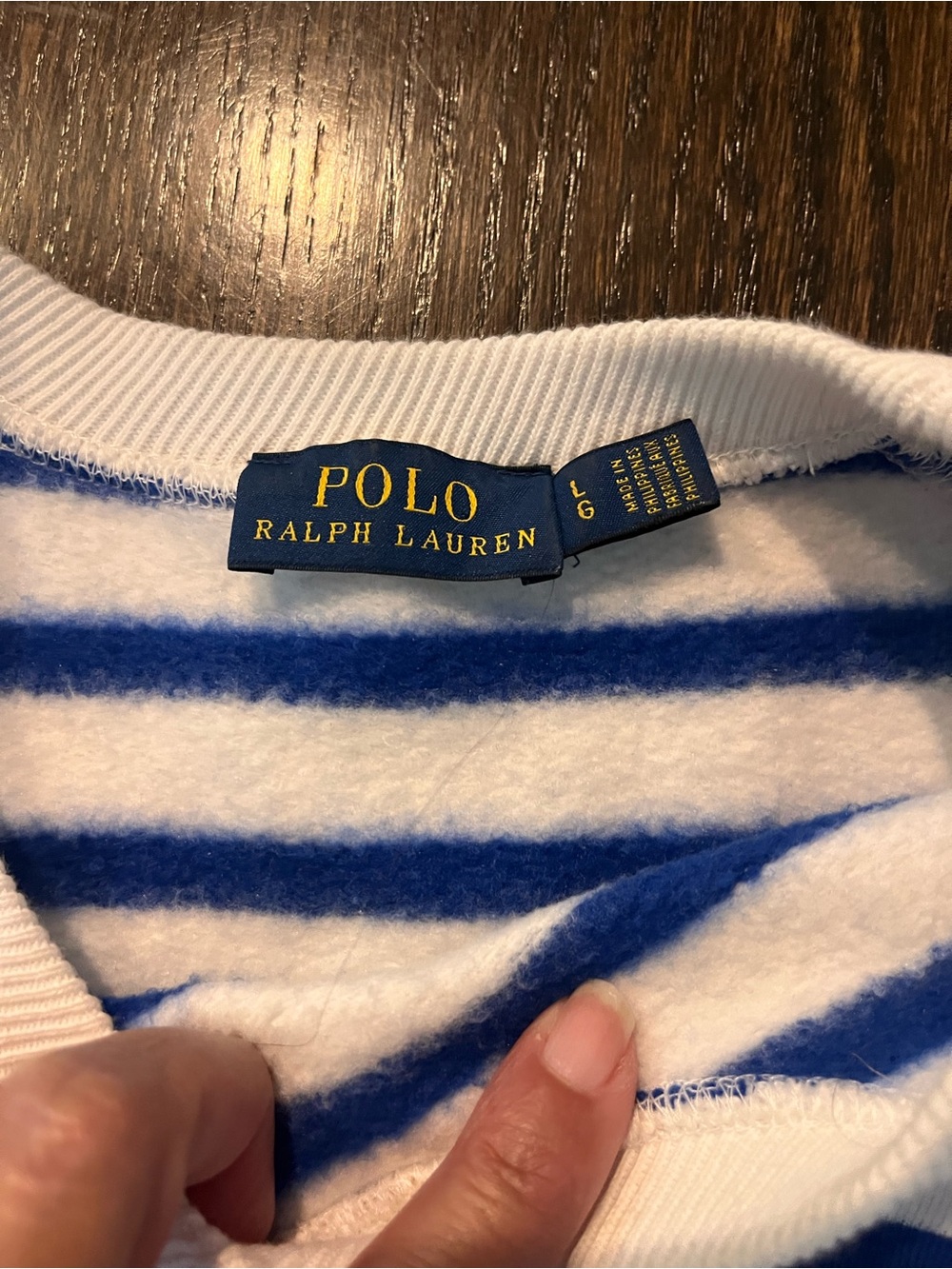 Ralph Lauren Blue & White Striped women’s preppy Sweatshirt with Bear Graphic - Picture 5 of 6